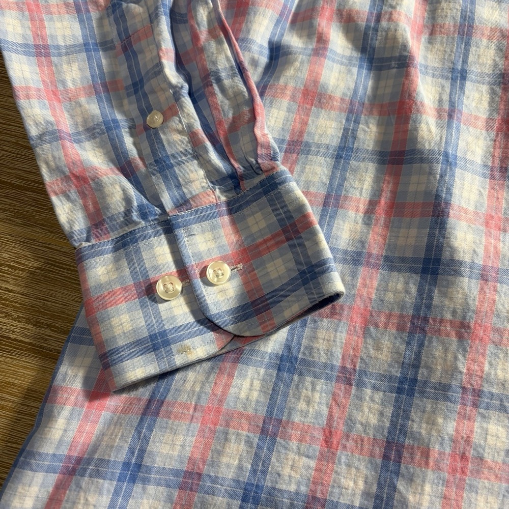 Tattersall London Long Sleeve Dress Shirt Pink/blue/white Check Size 16 - Picture 4 of 9